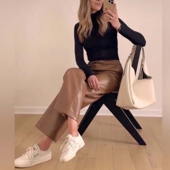 Mayson the Label Vegan Leather Relaxed Drawstring Pants in Mushroom M - Picture 1 of 12